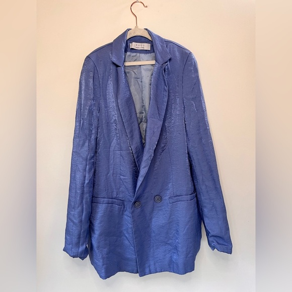KAOS Made In Italy Women's Shiny Blue Blazer Jacket EU Size 40 US 4/6 - Picture 4 of 6